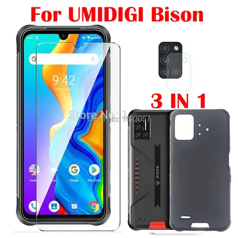 Soft Case + Camera Tempered Glass On UMIDIGI BISON 2021 NFC Screen Protector Glass For BISON X10 Pro GT2 X10S X10G X20