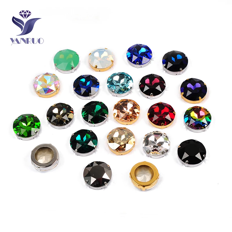 YANRUO 1201 Round Sew On Strass Glass Crafts Gems Stones And Crystals Point Back Big Rhinestones For Decoration