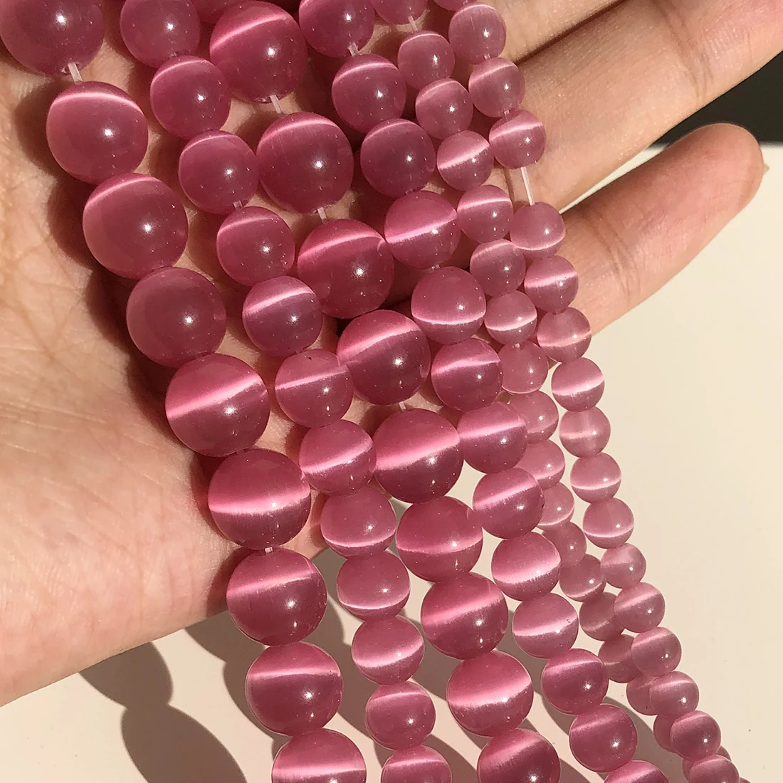 4/6/8/10/12mm Rosa Farbe Cat Eye Opal Perlen Naturstein Glas Lose Perlen für Schmuck Machen DIY Armbänder Zubehör 15''