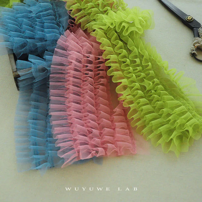 1M 18CM Wide Soft Mesh Lace Fabric Trims I-pleated Sewing Craft DIY Cake Skirt Material Pink Green Blue Claret Laces Dentelle