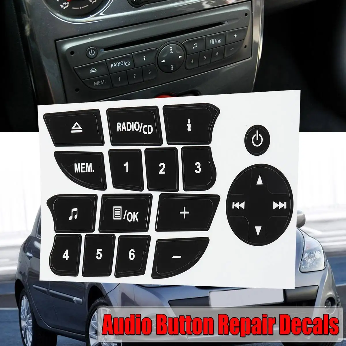 1PC New Car Button Repair Stickers CD Radio Audio Button Repair Decals Stickers for Twingo for Renault Clio and Megane 2009-2011