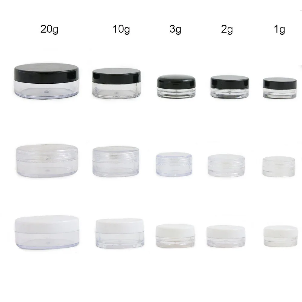 50 x 1g 2g  3g  10g  20g High Quality Empty Transparent PS Cream Jar With Three Plastic Cap Cosmetic Make Up Containers