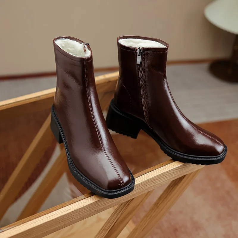 MORAZORA 2022 nuovi stivaletti in pelliccia spessa stivali invernali in pelle di mucca con cerniera scarpe da donna stivali moda donna marrone nero