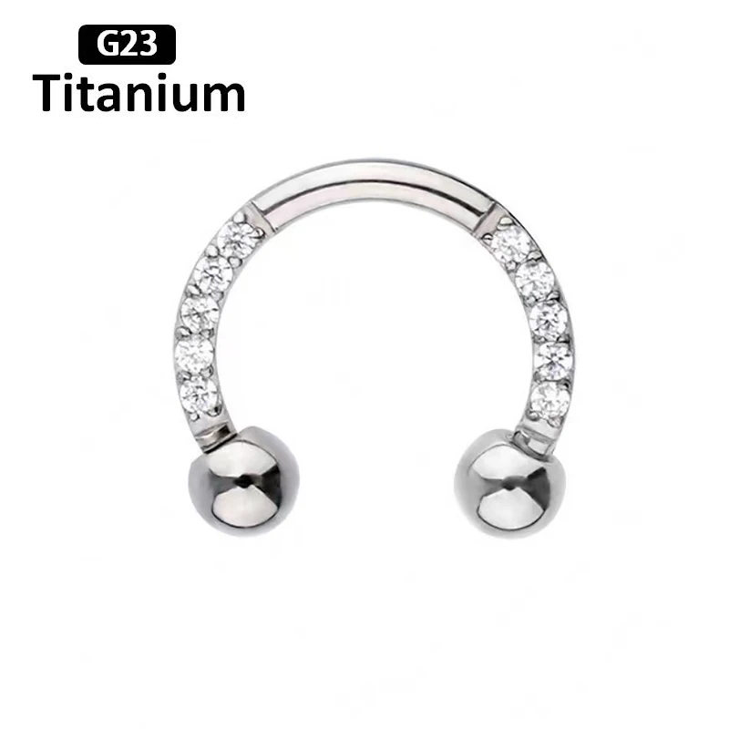 F136 Titanium cyrkon Hoop kolczyk w nosie przegroda Lip półokrągła sztanga podkowa ucho Tragus Helix kolczyk nos Piercing biżuteria do ciała，cyrkon