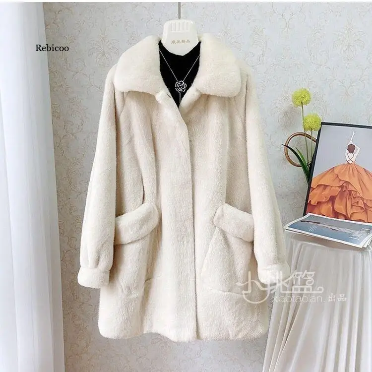 Women Winter Warm Solid Lapel Long Sleeve Faux Fur Coat Elegant Harajuku Festival Teddy Coat With Pockets Streetwear