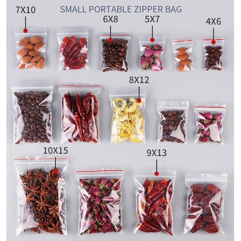 100pcs/pack Resealable Zip Lock Plastic Bags Transparent Zip Lock Bags Jewelry Candy Cookie Packaging Bag Plastic Poly Bags