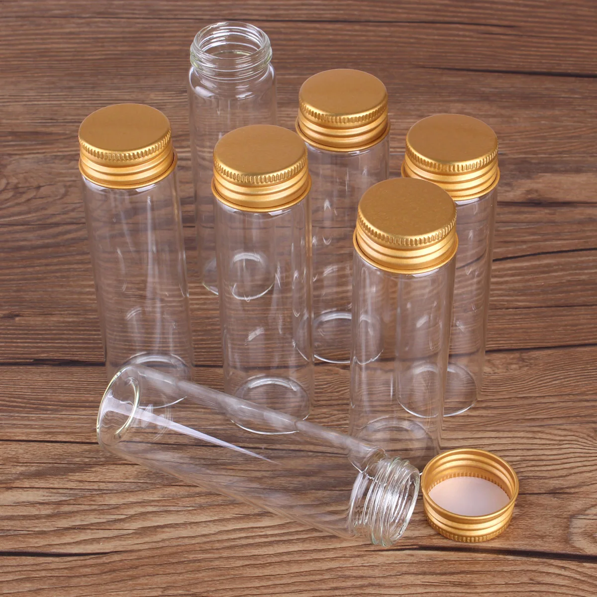 5pcs 50ml 30*100mm Glass Jars with Golden Aluminum Caps Potion bottles Glass Bottle Glass vessels Spice Jars Perfume Bottles