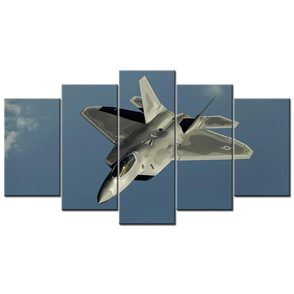 5 Piece Canvas Paintings HD Military Pictures F-22 Raptor Poster Wall Art for Home Decor