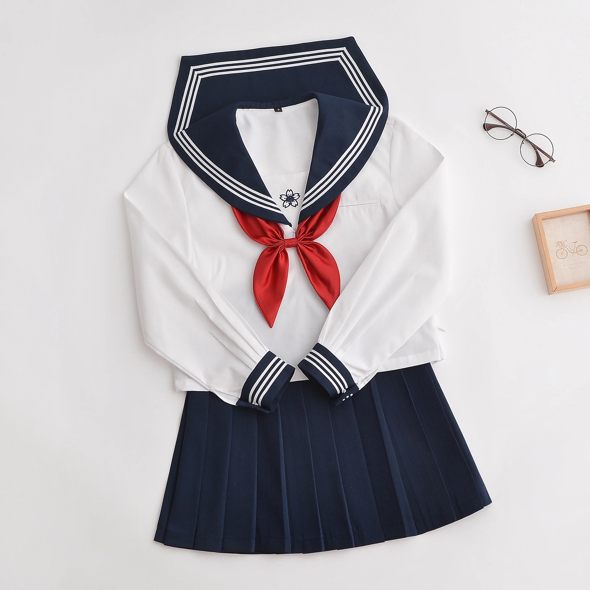 New Japan School Girls JK Uniform Sets School Uniform Girls Sakura Embroideried High Women Kansai Tie Sailor Suits Uniforms XXL