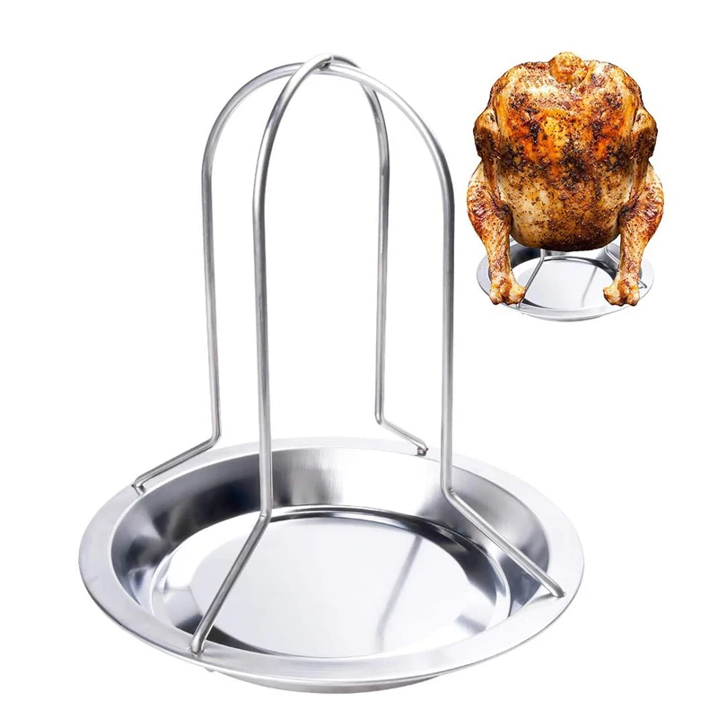 LMETJMA Chicken Roaster Rack With Bowl Carbon Steel Beer Can Chicken Turkey Roaster BBQ Grill Rack Stand Holder Tray KC0229