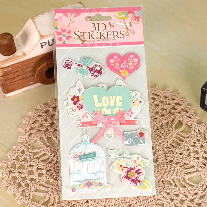 12 wzory love heart klatka dla ptaków 3D arkusz naklejki karta papierowa materiał scrapbooking zdobienie DIY hobby naklejki