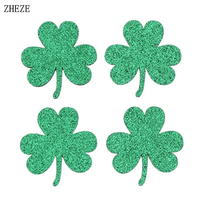 12Pcs/Lot St Patrick's Day Glitter Green Shamrock Felt Pads For Girls Hair Accessories 2024 Kids Headband Pad DIY Headwear