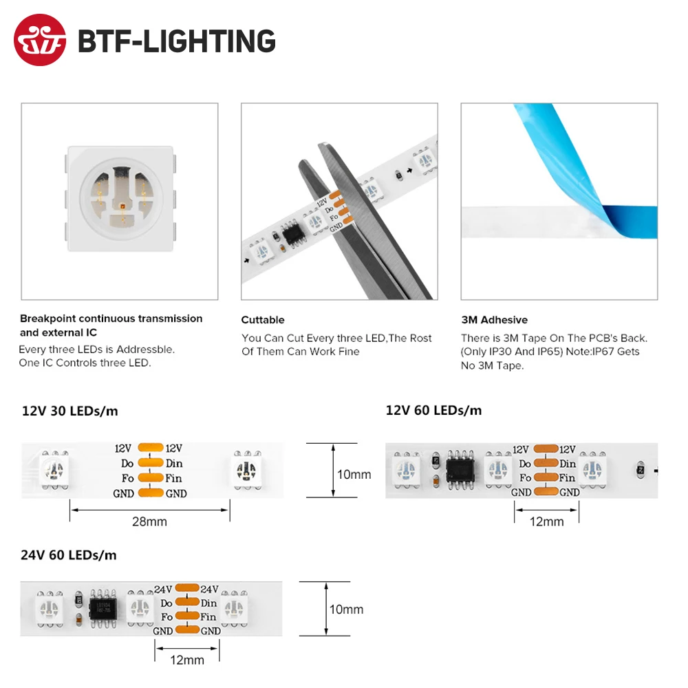 Madrix Led Lights Dual Signal Similar WS2815 WS2811 External 1 IC Control Many Leds RGB LED Strip Light Addressable DC12V DC24V