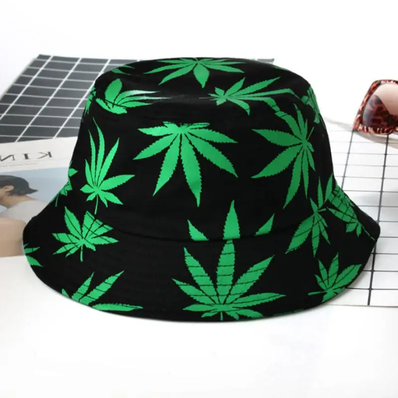 Maple Leaf Panama Bucket Hat Women Men Hip Hop Cap Couple Summer Cotton Fishing Hat Sun Flat Top Fisherman Hats Caps Boonie Gift