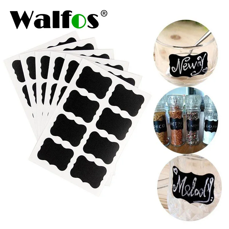 

WALFOS 72pcs Kitchen Label Stickers Organizer White Chalk Marker Waterproof Reused Jars Glass Bottles Chalkboard Labels for Home