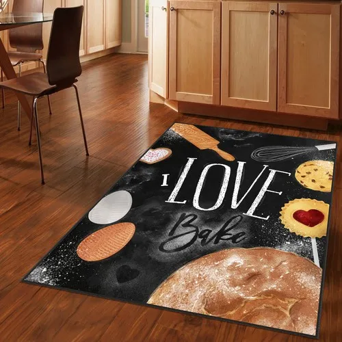 Halıdepo Modern Kitchen Cookie Pastry Themed Slim Machine Washable Carpet Anti-Slip Soles