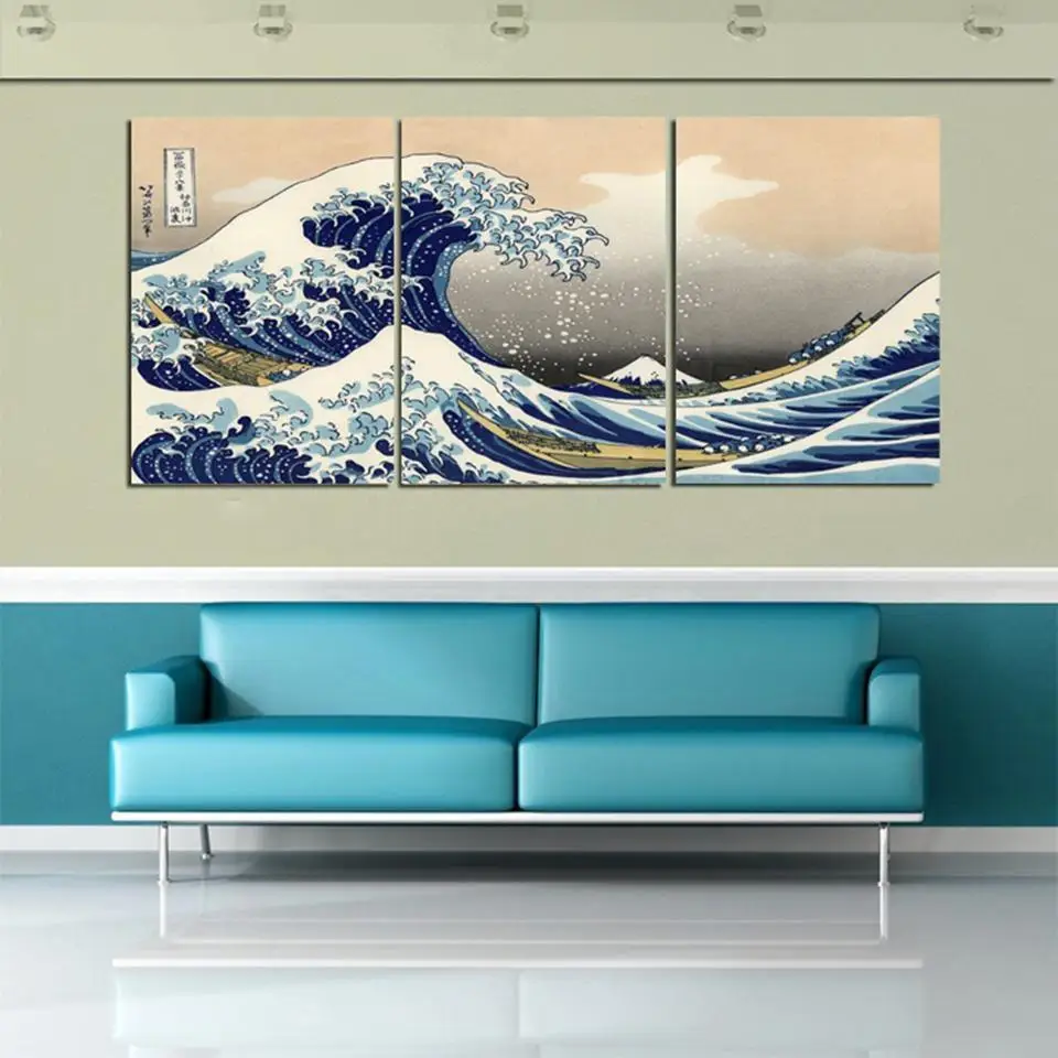 

3 Piece Wall Art The great wave off Kanagawa Wall Art PicturesJapan Style Canvas painting For Living Room Drop Shipping