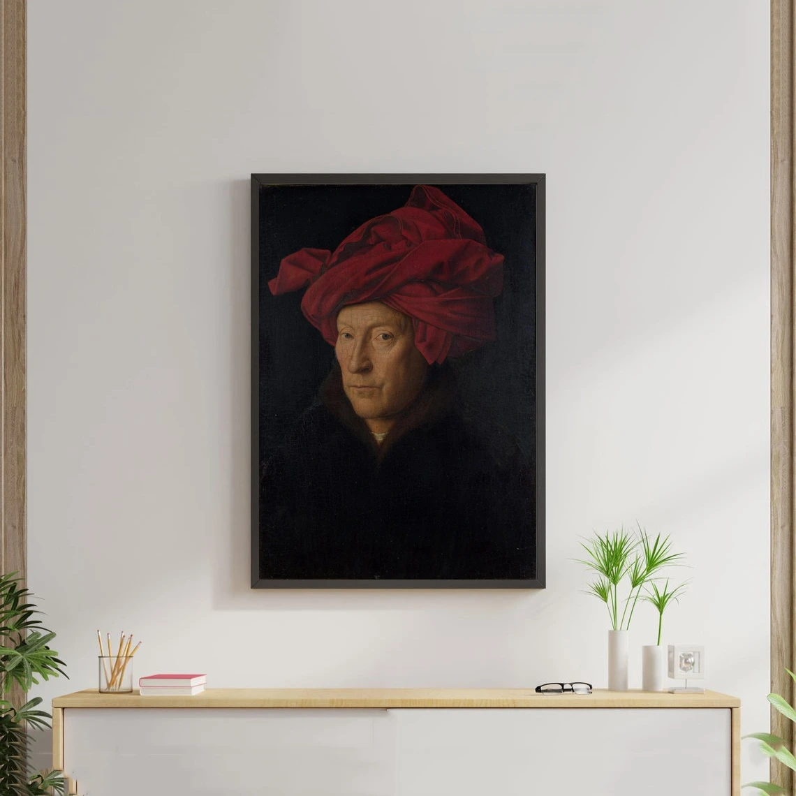 Portrait of a Man in a Red Turban (1433) by Jan Van Eyck Masterpiece Poster Canvas Picture Print Wall Painting Home Decoration