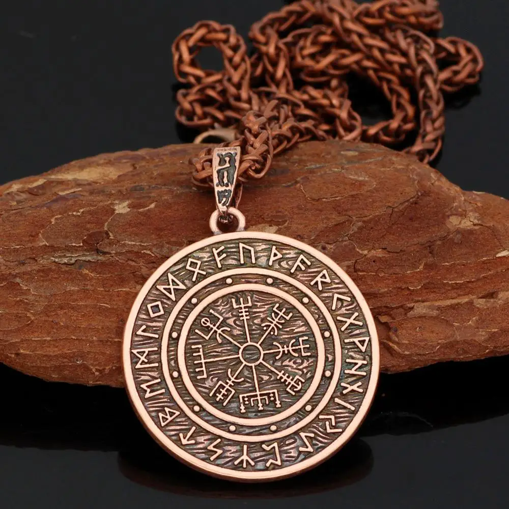 Antique Copper Color Nordic Vegvisir Compass Norse Runes Viking Jewelry Runic Amulet And Talisman Pendant Necklace Men Dropship