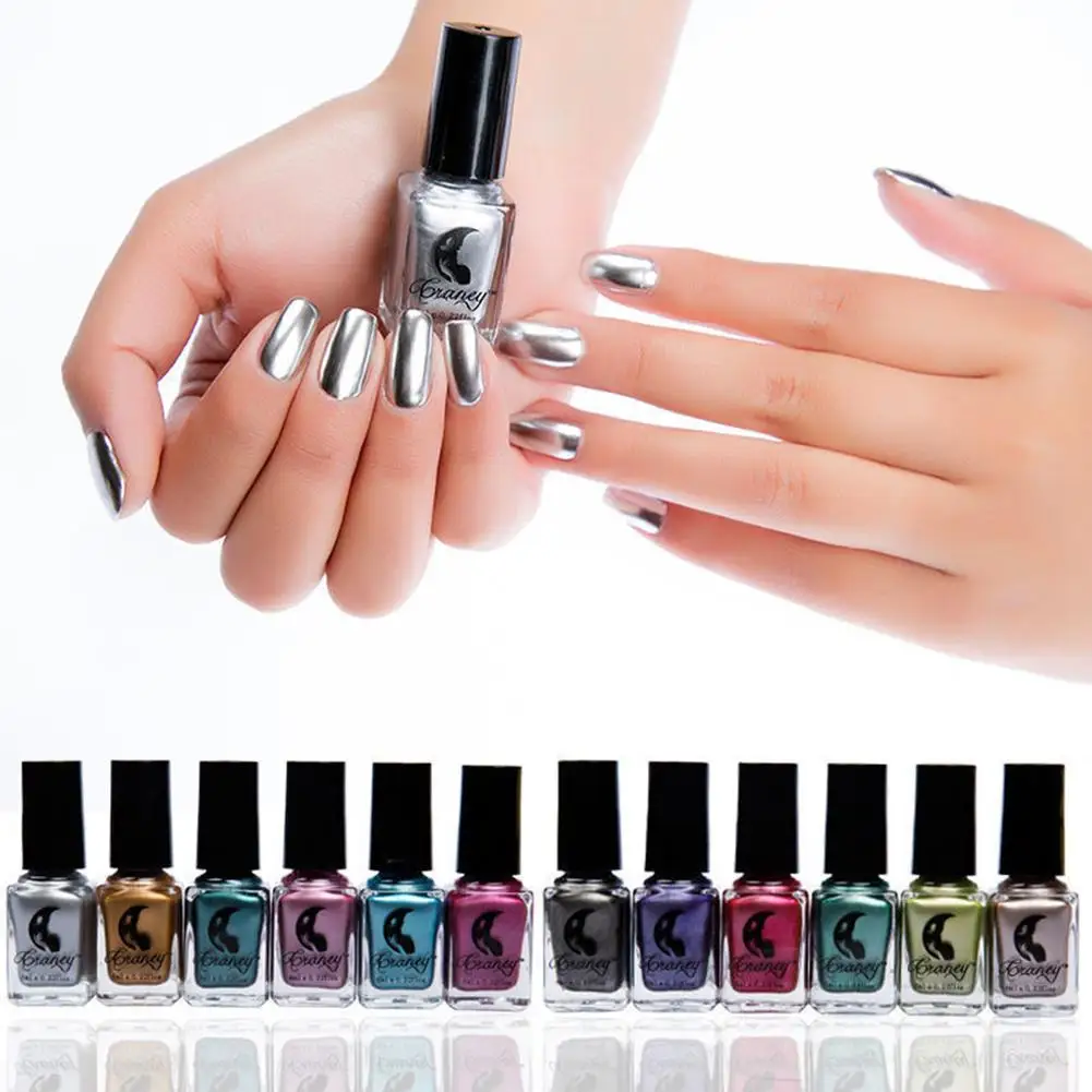 

Hot 6ml Metallic Mirror Effect Manicure Tool Nail Art Polish Varnish Sticker Nail Polish Gel Varnish Hybrid UV For Manicure