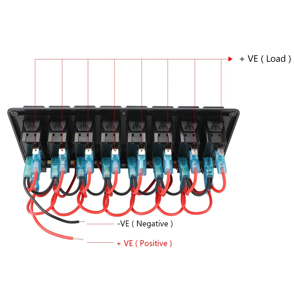 Circuit Breakers With Fuse Car Vehicle Truck RV SUVS Marine 12/24V Rocker Switch Panel Waterproof 8 Gang LED Switch Panel