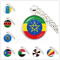 Ethiopia Islas Canarias Kenya Sudan Madeira Melilla South Sudan Ceuta Seychelles National Flag Glass Cabochon Pendant Necklace