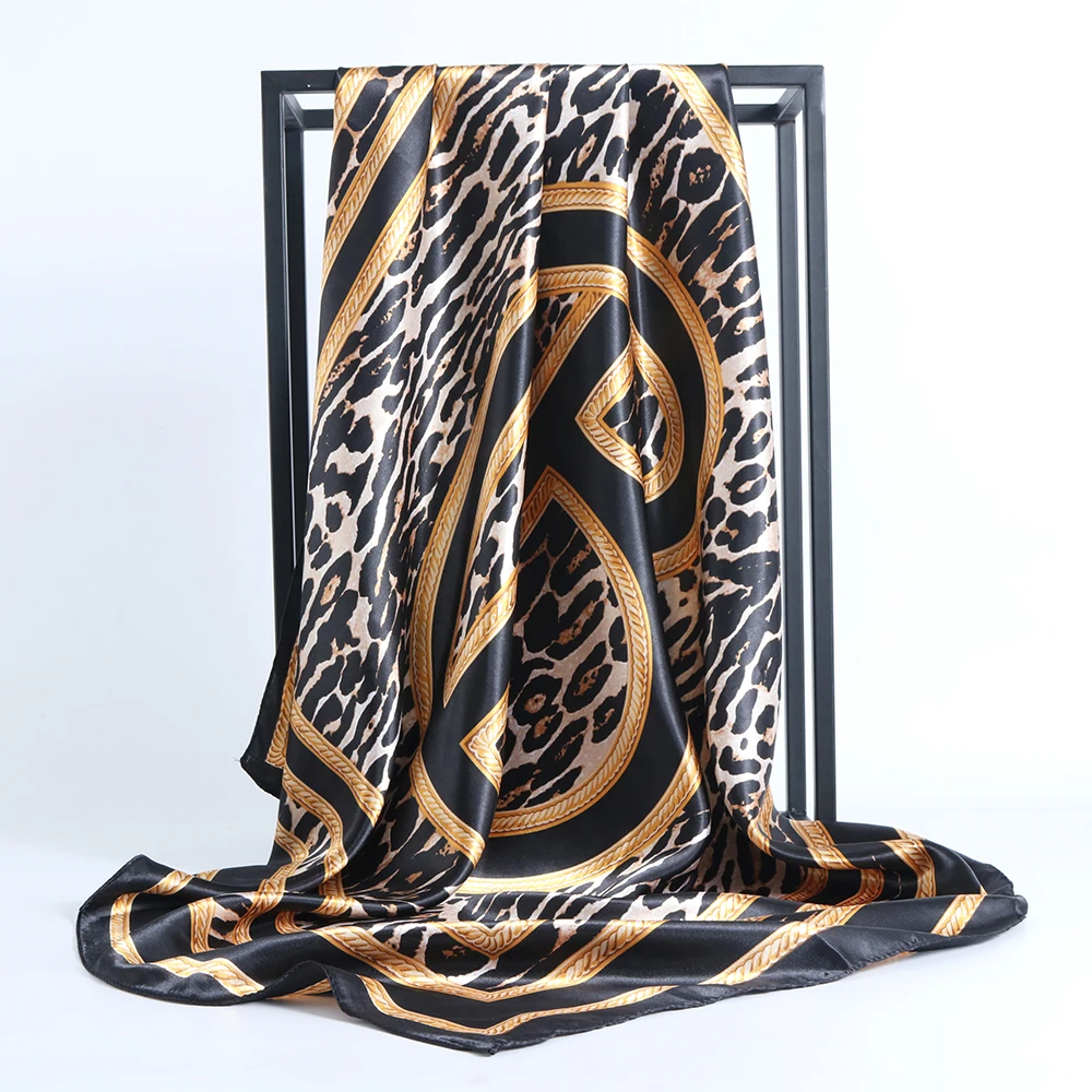 Silk Head Scarf Women Luxury Brand Plaid Print Handkerchief Shawls and Wraps Hijab 90*90cm Square Scarves Bandana Cheveux