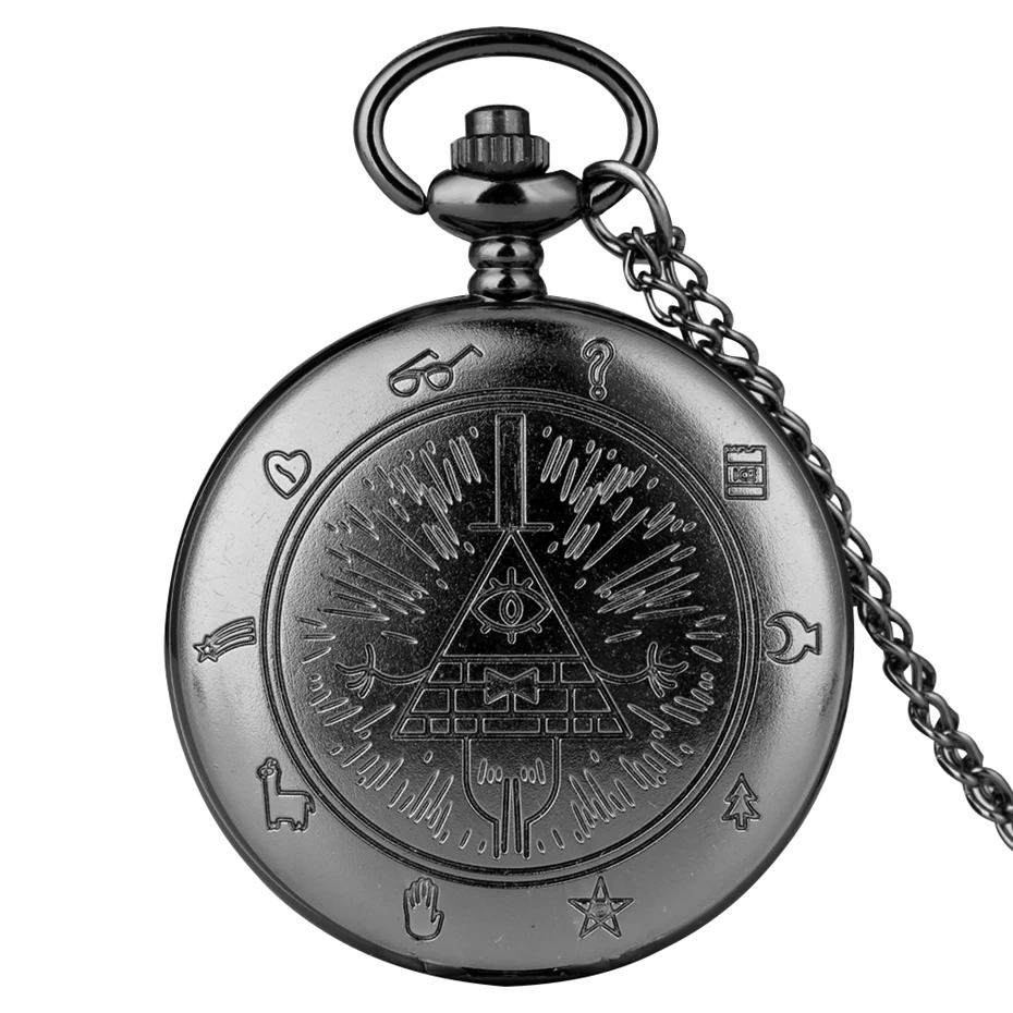 Gravity Fall Bill Cipher Time Gem Necklace Quartz Pocket Watch Weird Town Triangle One-Eyed Devil Pendant Chain for Men Women