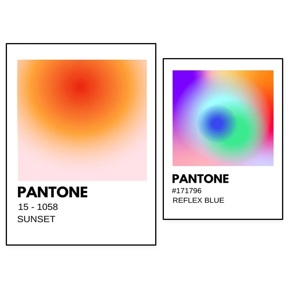 Pantone reflective blue modern printing, warm color, Pantone sunset, Pantone poster decoration aesthetic gradient poster