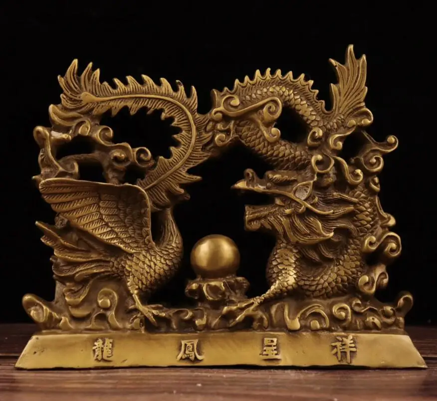 

China brass dragon phoenix Chengxiang crafts statue