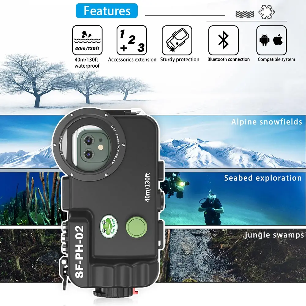 Seafrogs For iPhone 11/11pro/11pro max Waterproof Housing Professional Diving Underwater Photography  40M Phone Accessrorie Case