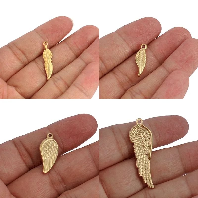 5pcs Stainless Steel Charms Angel Wings Feather Pendants For Making DIY Jewelry Trendy Leaf Pendant DIY Jewelry Accessories