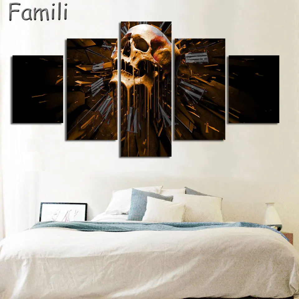 

5 Pcs/Set Framed HD Printed Skull Picture Wall Art Canvas Print Room Decor Poster Canvas Painting Wall
