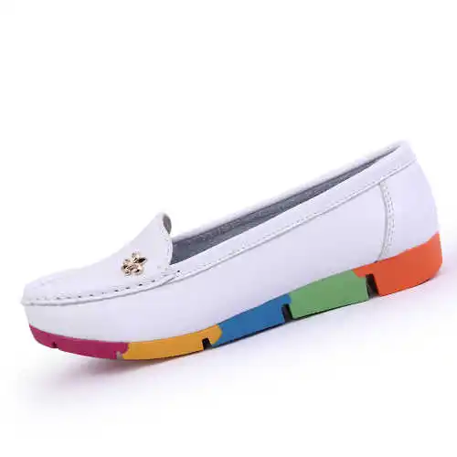 

Camouflage Sole Womens Flats Genuine Leather Slip-On Ballet Ladies Soft Moccasins Single Shoes Female Casual Shoes