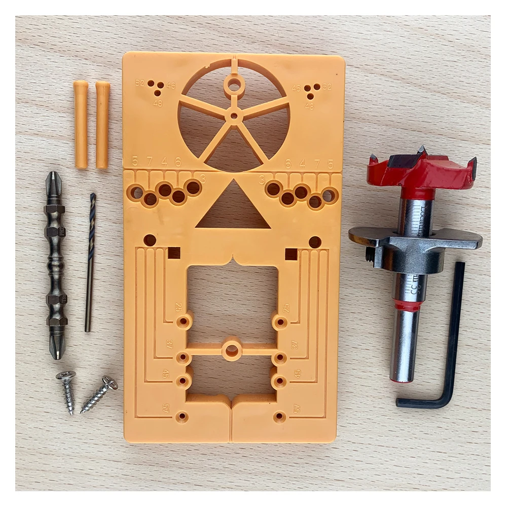 

NEW design 35mm Hinge Hole Drilling Guide Locator Hinge Drilling Jig Drill Bits Woodworking Door Hole Opener Tools