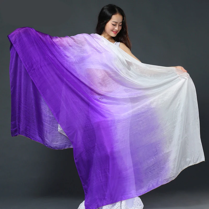 Women 100% Silk Veils Belly Dance Scarf Hand Thrown Gradient Silk Shawl Customized Real 200cm 250cm 270cm Kids Adults 24 Color