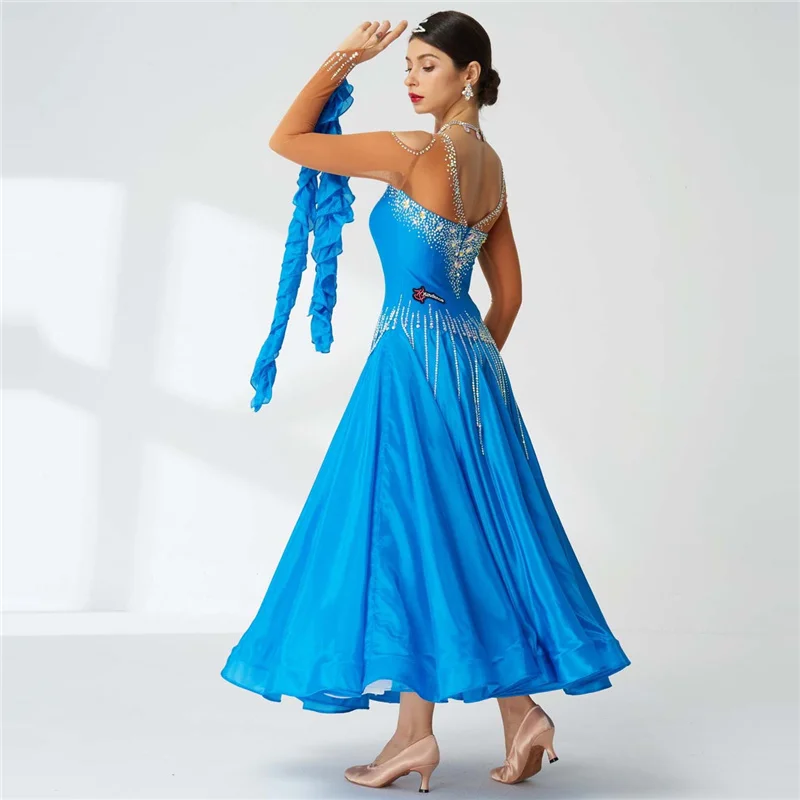 B-20114 Custom standard modern dance performance dress competition waltz ballroom dance custom pearl silk dress for sale