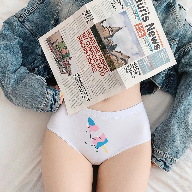 Ice Cream Cartoon Print Women Underwear Breathable Stretch Panties Comfortable Seamless Female Briefs Tanga