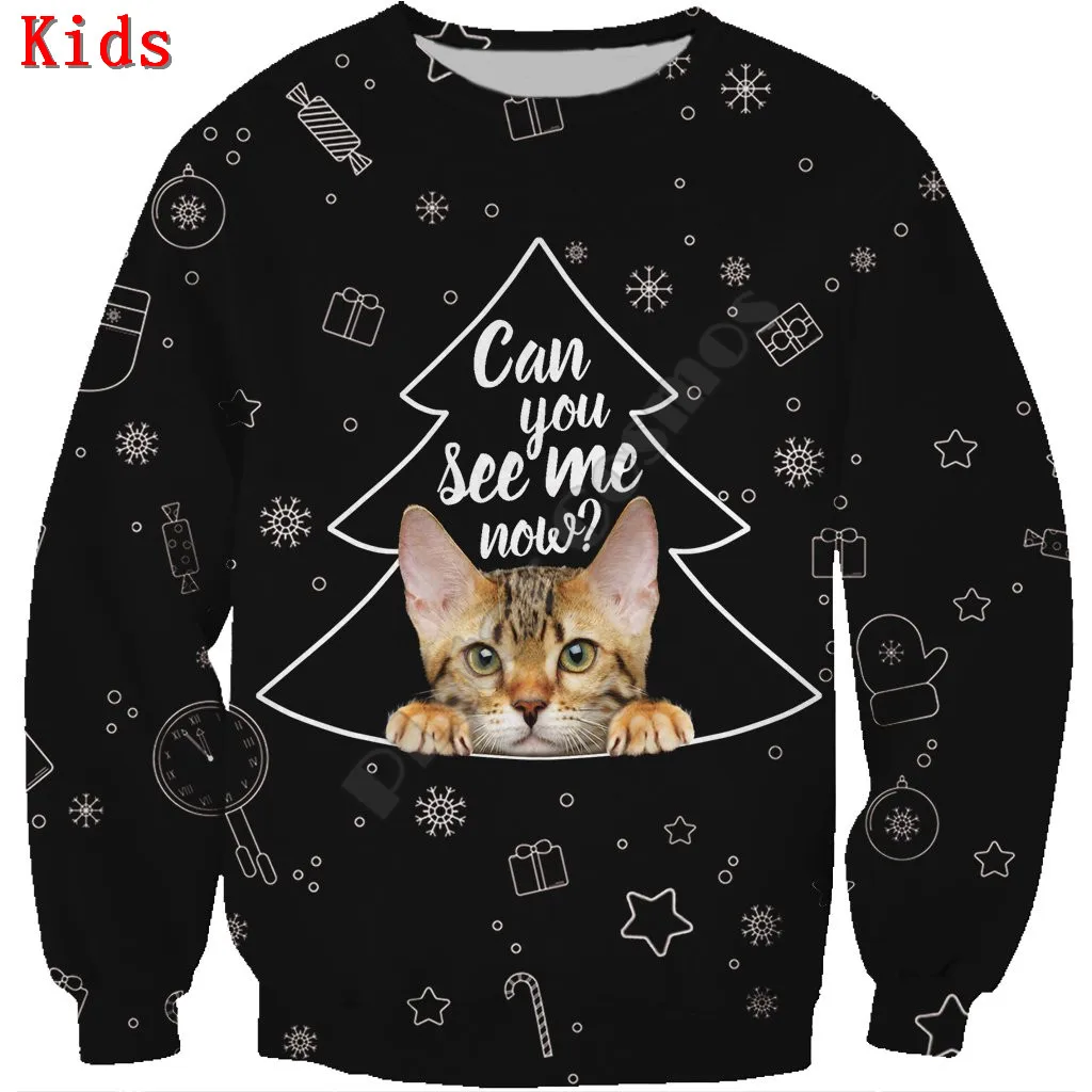 Autumn Winte Bengal Cat 3d printed Hoodies Pullover Boy For Girl Long Sleeve Shirts Kids Christmas Sweatshirt