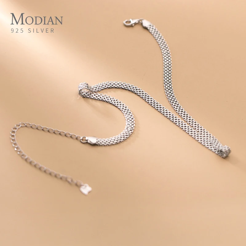 Modian Fashion 925 Sterling Silver Simple 0.45 CM Thickness Chain Choker Necklace for Women Men Adjsutable Necklace Fine Jewelry