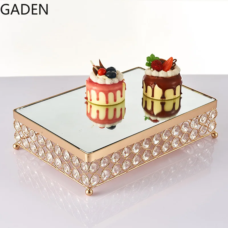 

European-style Cake Stand Wedding Props Decoration Dessert Stand Mirror Cake Tray Crystal Glass Tray Rectangular Tea Tray