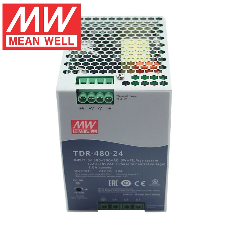 

MEAN WELL TDR-480-24 48 Industrial Din Rail Power Supply AC to DC 24V 48V 480W Three Phase Switching Power Supply with PFC