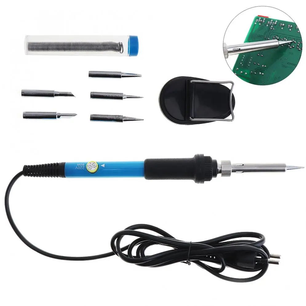 

8pcs/set 110 / 220V 60W Adjustable Temperature Electric Soldering Iron Kit with Solder Tip and Stand Tin for Electric Welding