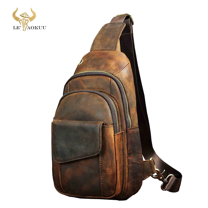 Hot Sale Men Crazy Horse Leather Casual Fashion Chest Sling Bag 8\