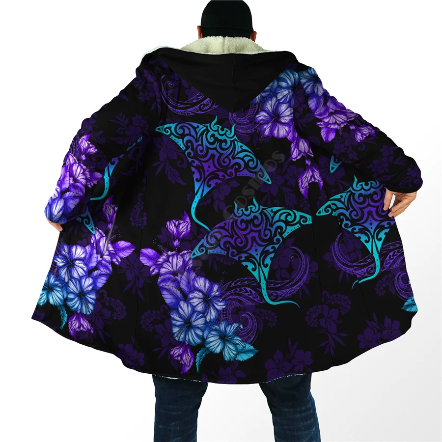 Beautiful Ray Hibiscus Hawaii 3D All Over Printed Hoodie Cloak for Men and Women Winter Fleece Wind Breaker Warm Hood Cloak