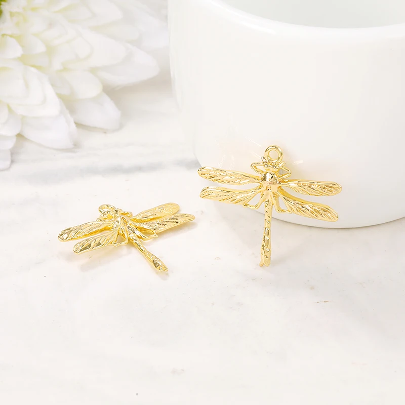 Factory Wholesale Gold Color Brass Dragonfly Charms Pendants  Necklace Bracelet Earring Diy Jewelry Making Supplies Accessories