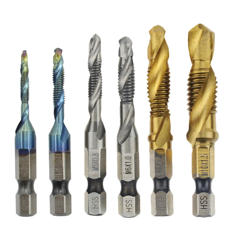 1PCS M3 M4 M5 M6 M8 M10 Screw Tap Drill Bits HSS Taps Countersink Set Metric Bit High Speed Steel 1/4 In Quick Change Hex