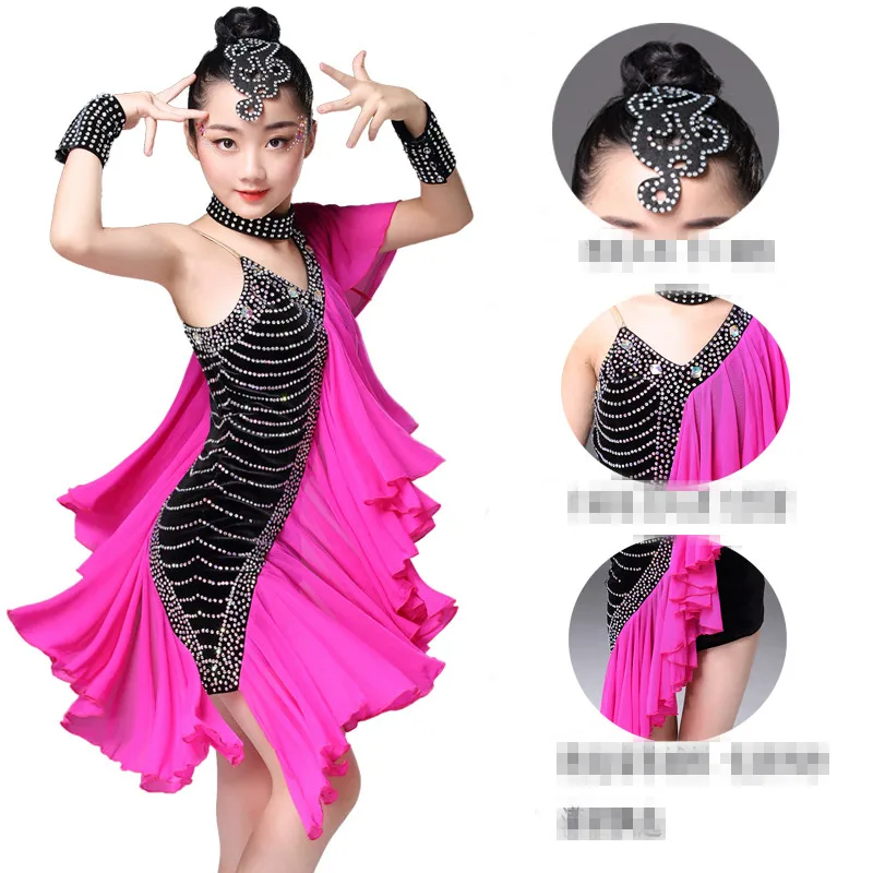 1pcs/lot children sequin latin dress girl tassel fishtail dancing costumes kid sweet creative performance dress