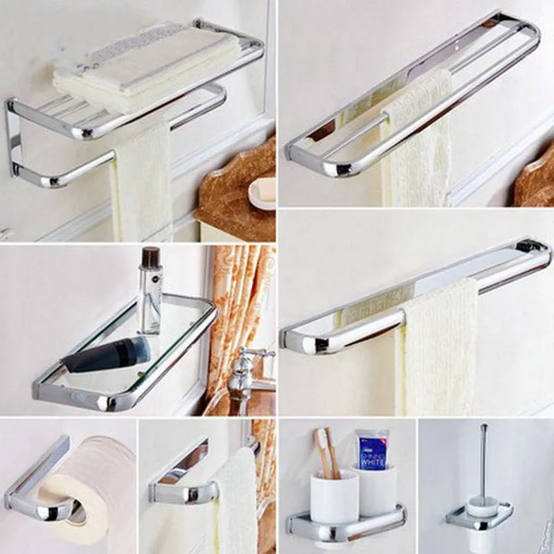 Polished Chrome Square Bathroom Hardware Sets Bath Accessories Wall Mounted Paper Towel Holder Bath Towel Bar Rack Kxz002