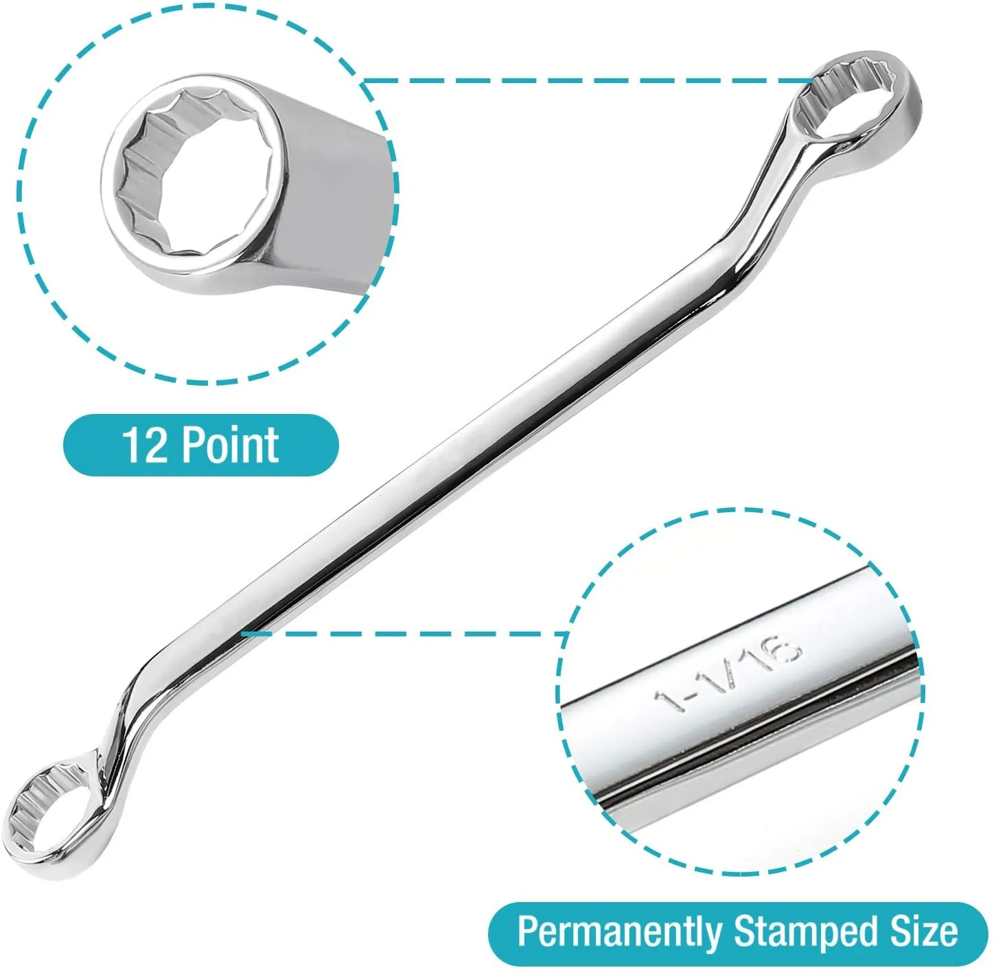 50-Degree Offset Box Wrench Kit,6PCS 3/8'' to 15/16